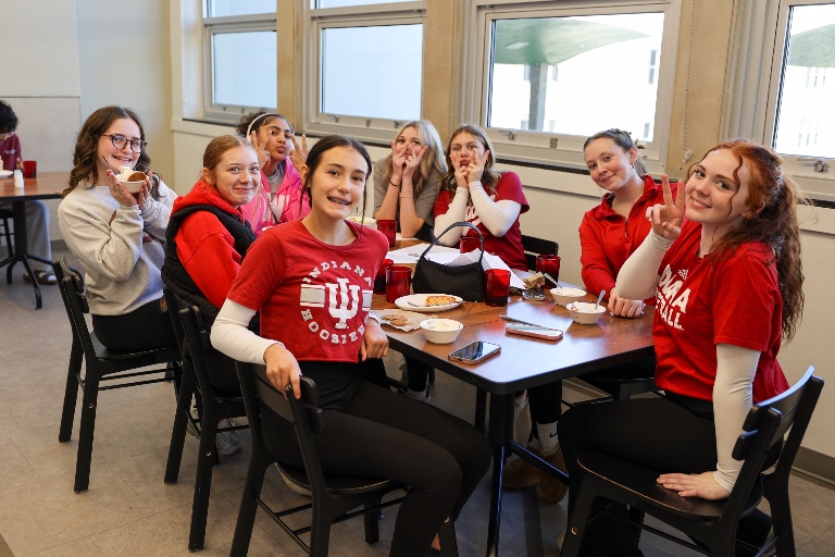 A group of girls show off their Indiana gear